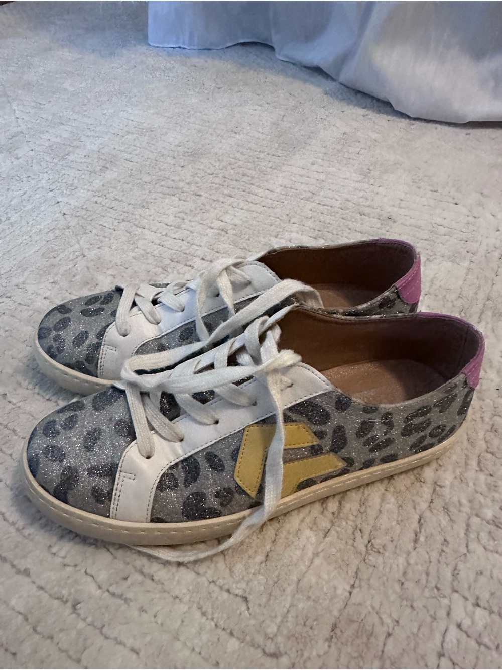 White Haven Glitter Leopard Print Sneakers with Yellow Accent